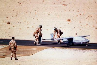 US forces ready a Pioneer drone during Gulf War 1991